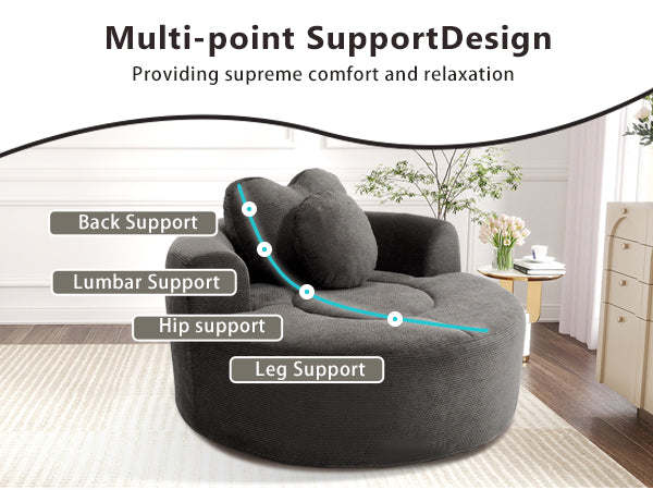 Round Sofa Bed with Memory Foam Sectional Couches for Living Room, Cloud Couch with three pillows, Black+gray image 10