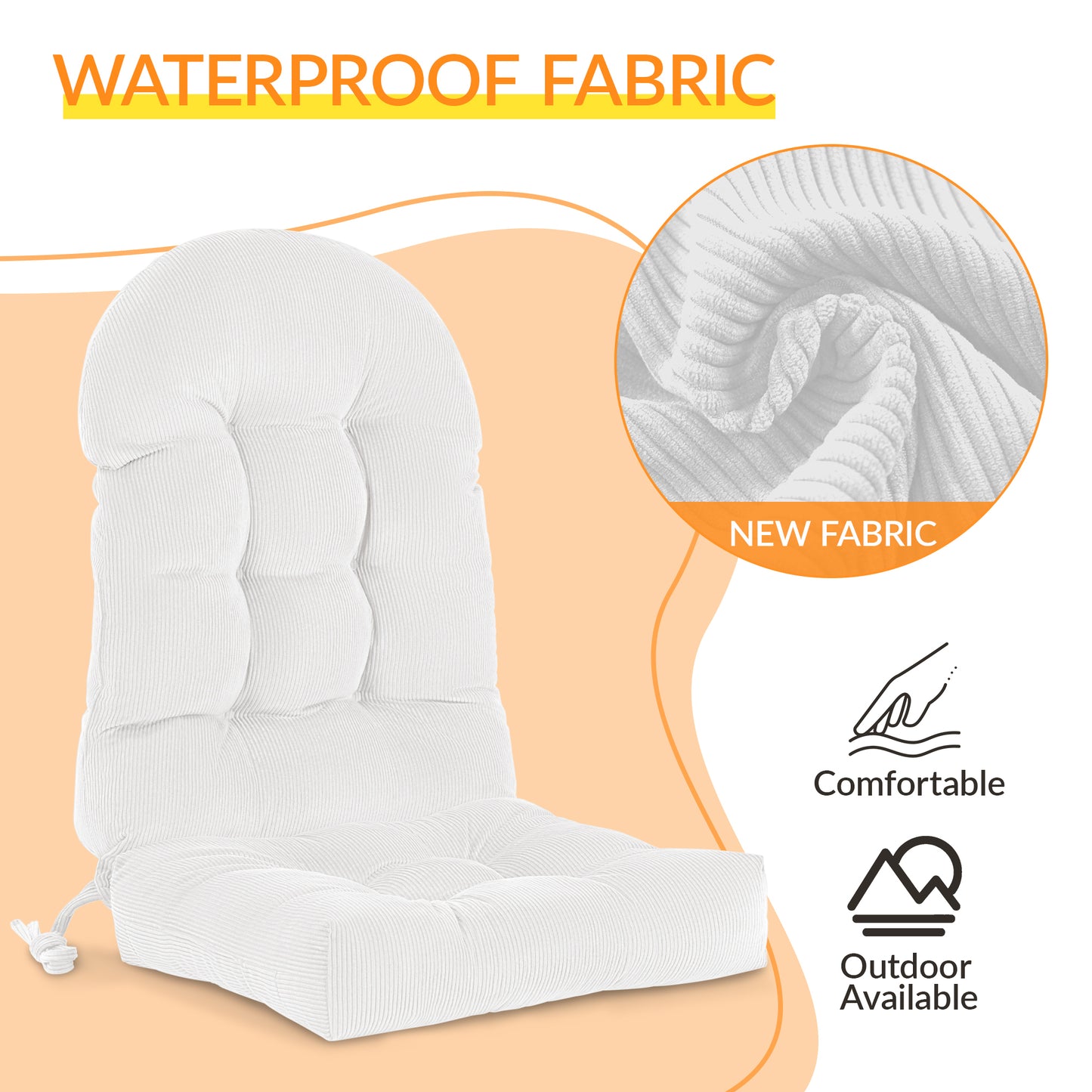 UV Resistant Indoor/Outdoor Chair Cushion - Waterproof Rocking & Adirondack Seat Pad with Elastic Back + 2 Anti-Slip Ties, Fade-Proof Design image 6