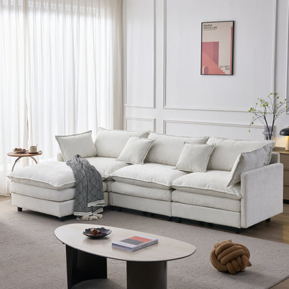 105" Modular Sectional Couch,Upholstered Soft Chenille Fabric Sofa,3 Seater with Ottoman L Shape Sofa Beige image 3