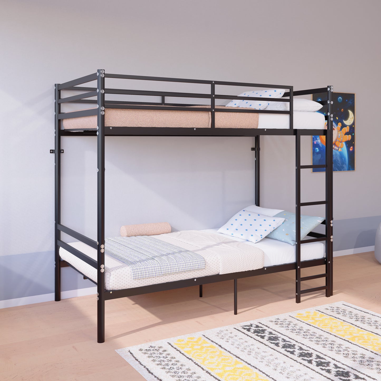Bunk Bed Twin Over Twin for Kids/Teens/Adults Duty 2 Decker Bed with Flat Ladder, Metal Space Saver Bed with Stairs, Black image 9