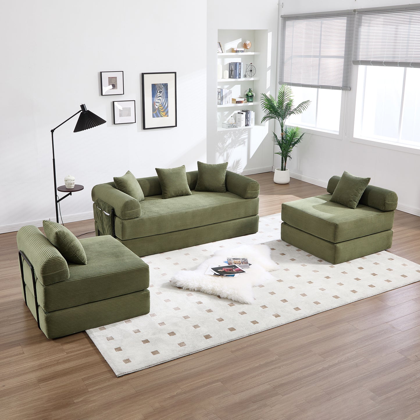 UNITED WE WIN convertible folding sofa bed, with fixed frame and pillow back handrail, cloud corduroy folding mattress sofa, folding memory foam bed in living room/dormitory/guest room/home office/apt image 10