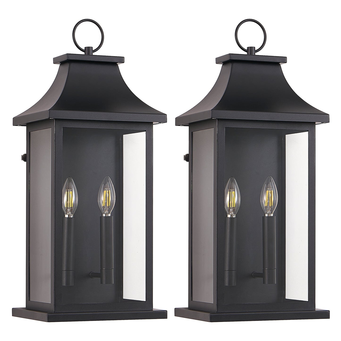 2-Pack Dusk to Dawn Outdoor Wall Lantern 2-Light, 22.2" Large Outside Wall Sconce, Modern Black Wall Light Fixture with Glass, Waterproof Exterior Lamp for House, Porch, Garage image 8