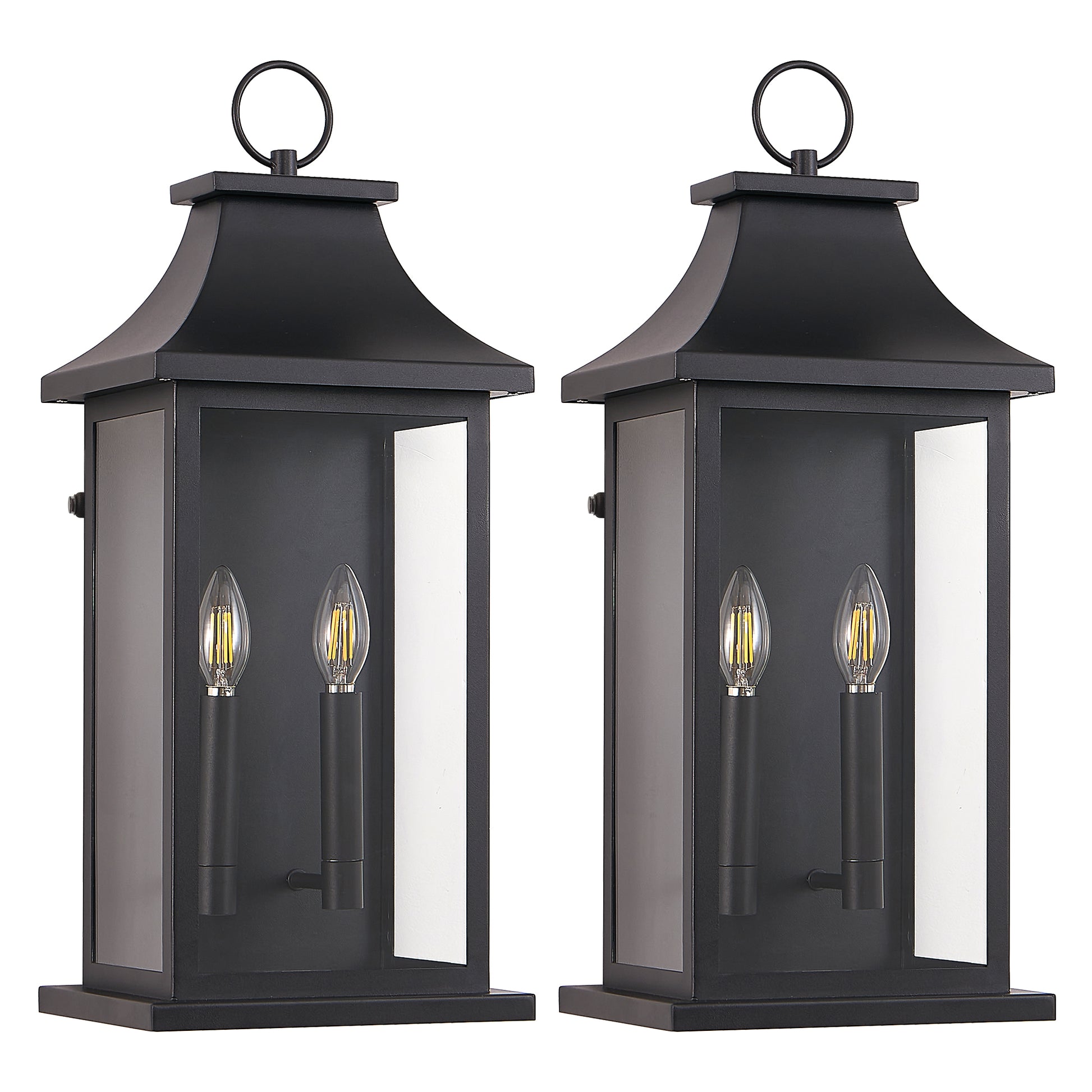 2-Pack Dusk to Dawn Outdoor Wall Lantern 2-Light, 22.2" Large Outside Wall Sconce, Modern Black Wall Light Fixture with Glass, Waterproof Exterior Lamp for House, Porch, Garage image 8
