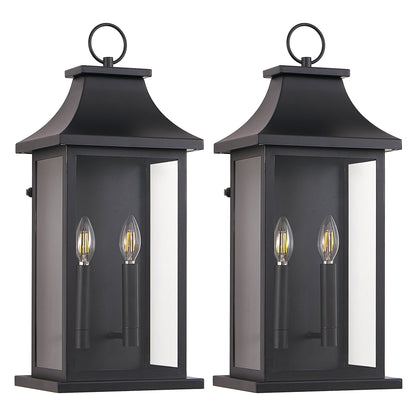2-Pack Dusk to Dawn Outdoor Wall Lantern 2-Light, 22.2" Large Outside Wall Sconce, Modern Black Wall Light Fixture with Glass, Waterproof Exterior Lamp for House, Porch, Garage image 8