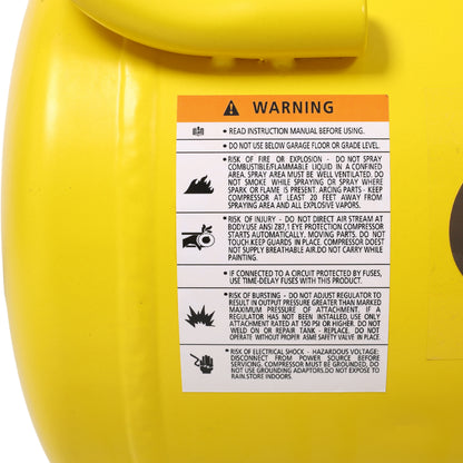 1.5HP Silent Oil-Free Air Compressor 8 Gallon, Oil-Free, Electric Shop Air Compressor Portable,Lightweight with Wheels, 70 dBA Noise Level, with Automatic Drain Valve,Yellow image 8