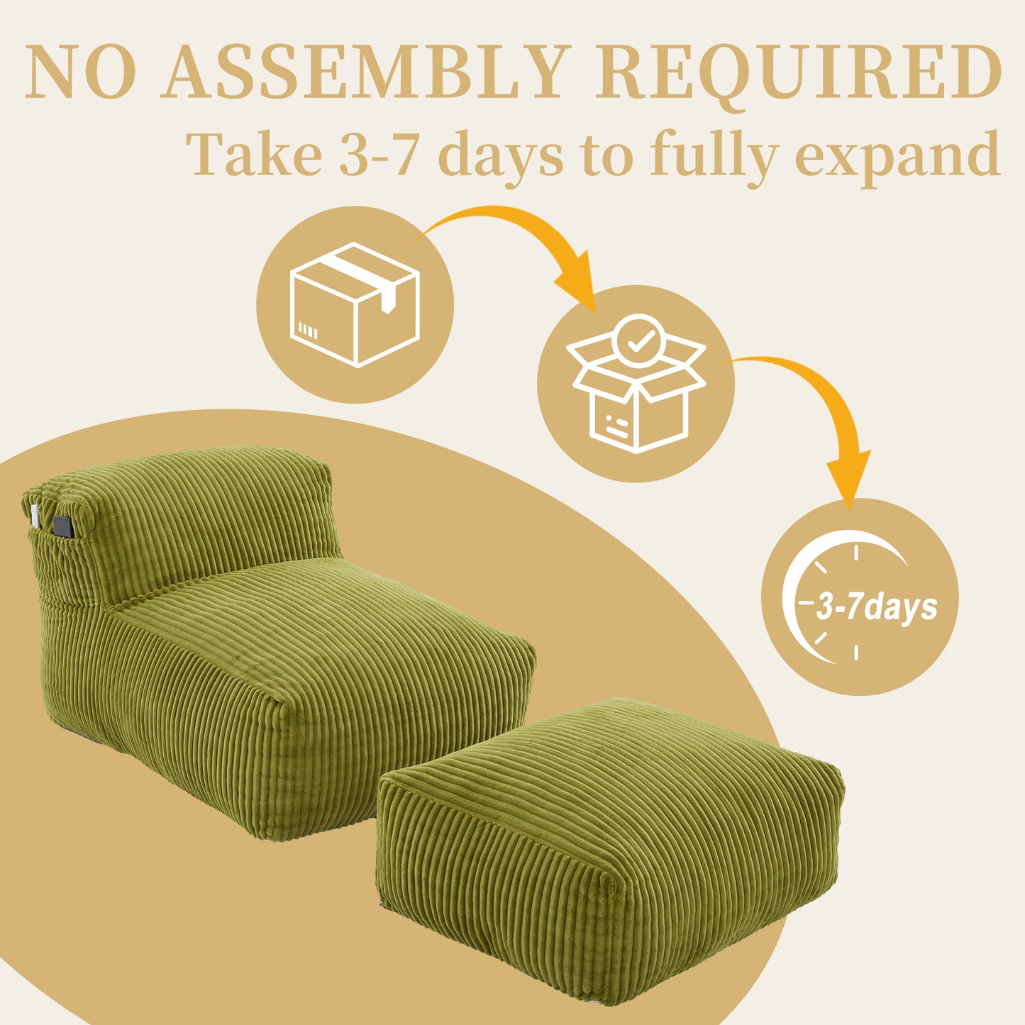 Big Bean Bag Chair for Adults,Lounger Large Bean Bag Sofa, Memory Foam Filled Beanbag Chair for Living Room, Bedroom, Balcony,Comfy Corduroy Bean Bag Chair with ottoman,Ergonomic Support & Premium Com image 4