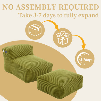 Big Bean Bag Chair for Adults,Lounger Large Bean Bag Sofa, Memory Foam Filled Beanbag Chair for Living Room, Bedroom, Balcony,Comfy Corduroy Bean Bag Chair with ottoman,Ergonomic Support & Premium Com image 4