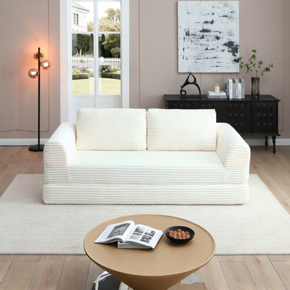 2-in-1 Folding Convertible Sofa Bed, Modern Corduroy Sleeper Couch with 2*pillows, Futon Modular Upholstered Boneless Sofa with Pull-Out Bed,Folding Floor Modular Couch for Living Room Beige image 1