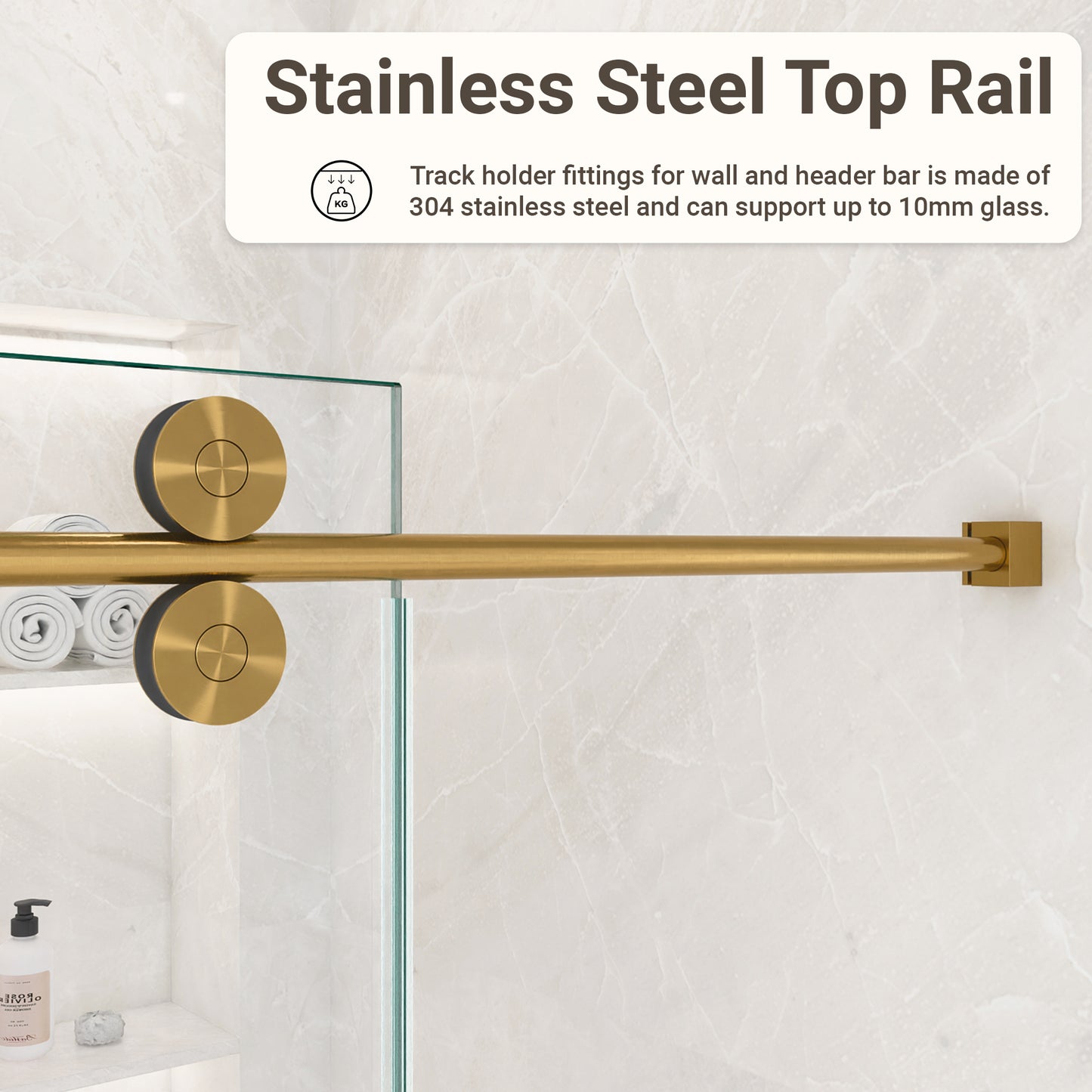 56"-60"W*72" H Frameless Single Sliding Shower Door – 5/16" (8mm) Clear Tempered Glass, Bypass Design with Brushed Gold Finish image 8
