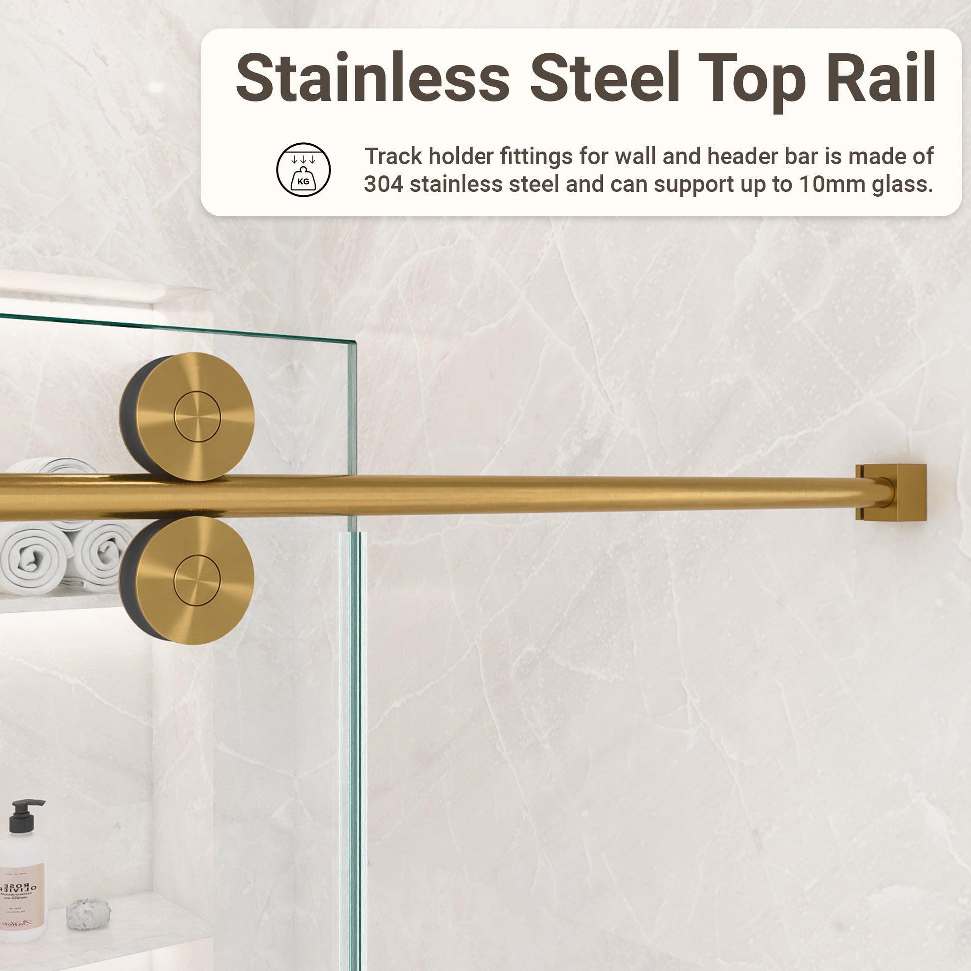56"-60"W*72" H Frameless Single Sliding Shower Door – 5/16" (8mm) Clear Tempered Glass, Bypass Design with Brushed Gold Finish image 8