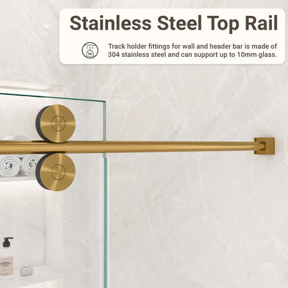 56"-60"W*72" H Frameless Single Sliding Shower Door – 5/16" (8mm) Clear Tempered Glass, Bypass Design with Brushed Gold Finish image 8