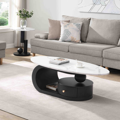 Modern Nesting Coffee Table Set of 2 End Table for Living Room, Oval and Round Table Set image 2