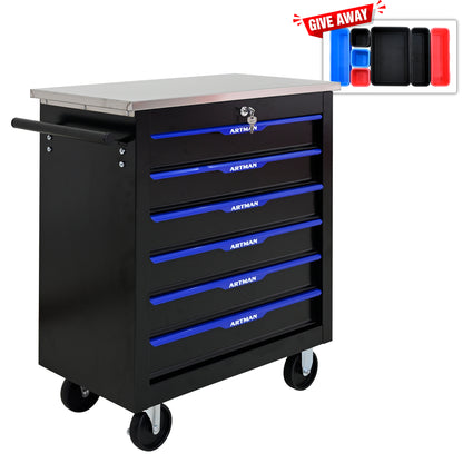 6 DRAWERS MULTIFUNCTIONAL TOOL CART WITH WHEELS-BLACK&BLUE image 3