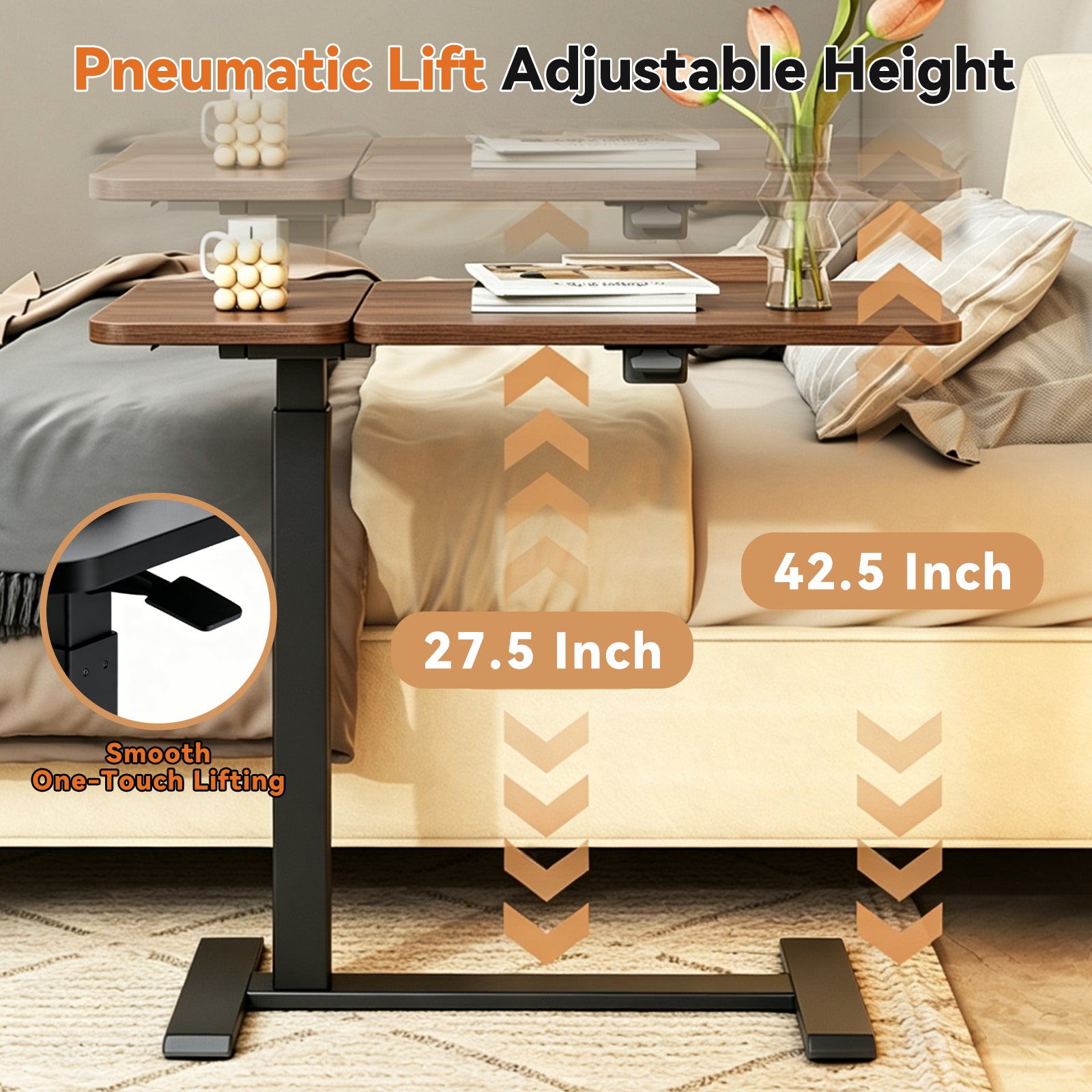 Mobile Adiustable Standing Desk, Walnut Color image 3