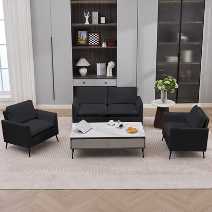 TS Cat paw leather upholstered sofa loveseat,Nordic retro light luxury living room balcony bedroom single casual sofa chair Double sofa + two pack combination (black) image 1