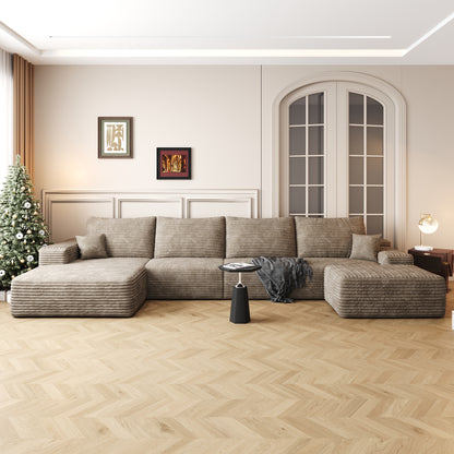 135" Cloud Sectional Sofa with 1 Ottoman,Modern Minimalist Upholstered Couches, Comfort U Shaped Sofa for Living Room,Deep Seat Corner Couch,No Assembly Required,Camel(Plush Corduroy Fabric) image 2