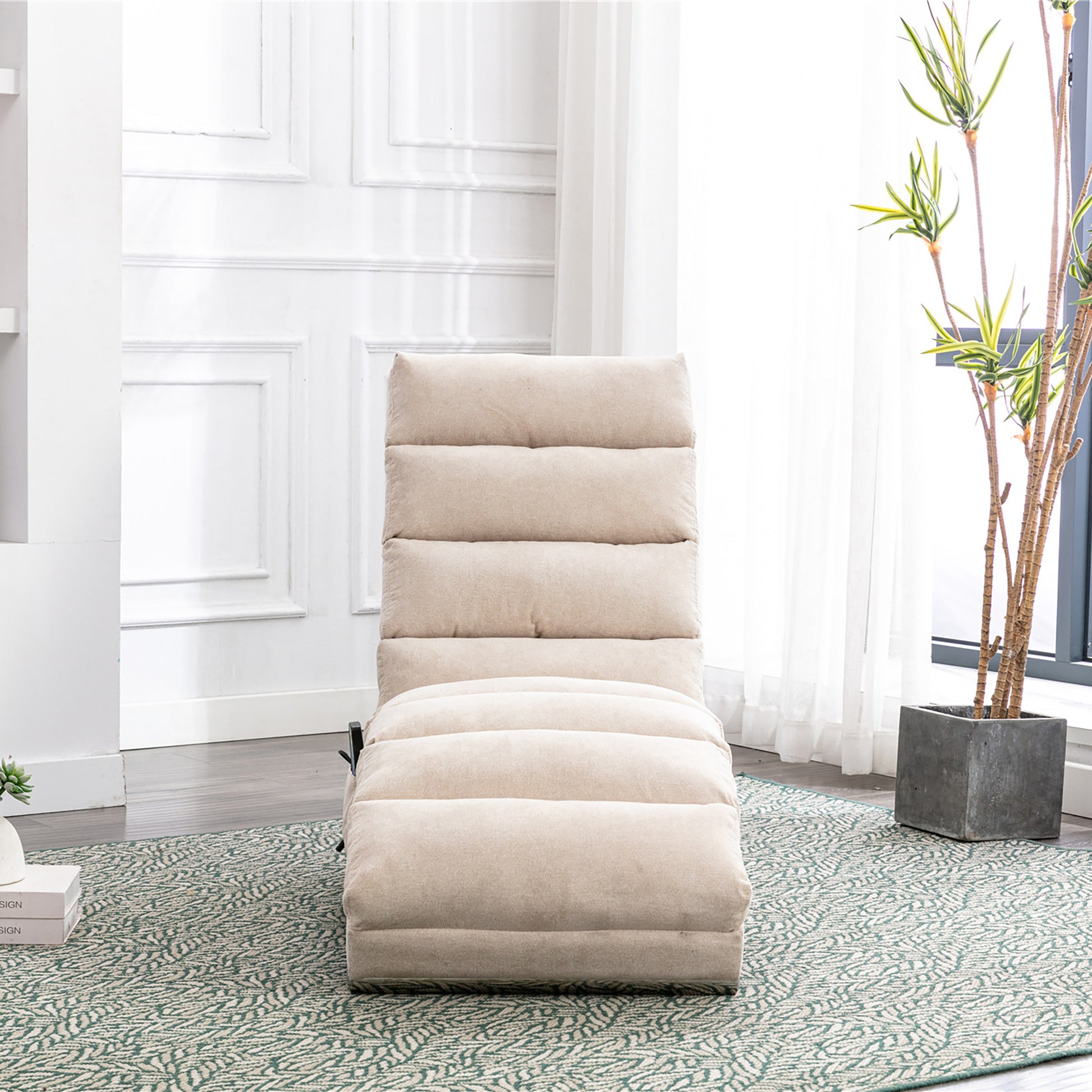 COOLMORE Luxury Upholstered Chaise Lounge Chair with Vibration for Relaxation, Modern Fixed Back Fabric Leisure Recliner Sofa for Living Room/Bedroom image 7