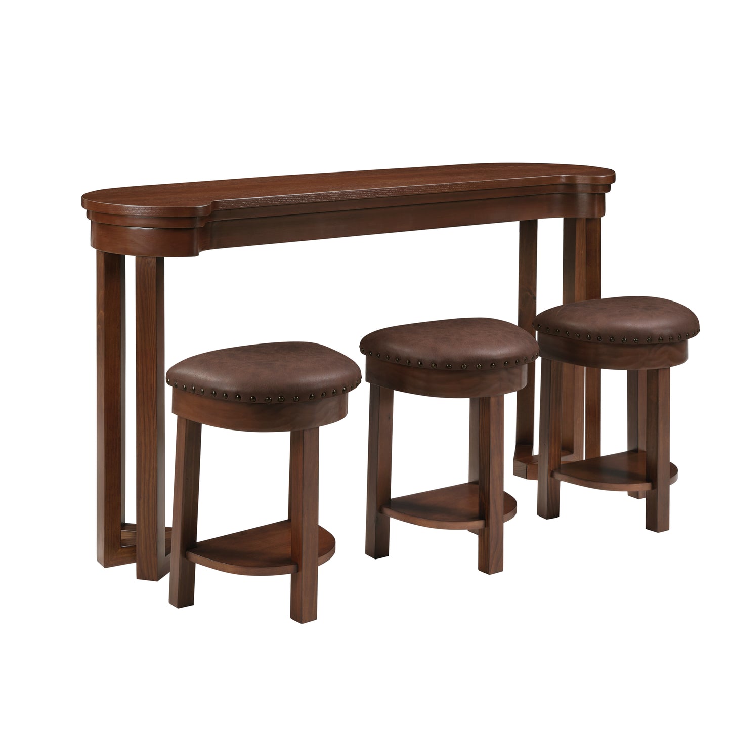 4 Piece Bar Table Set with3 PU Upholstered Bar Stools, Breakfast Table with 3 Padded Stools Solid Wood Counter Height Dining Table Set for Living Room, Dining Room. Cherry image 9