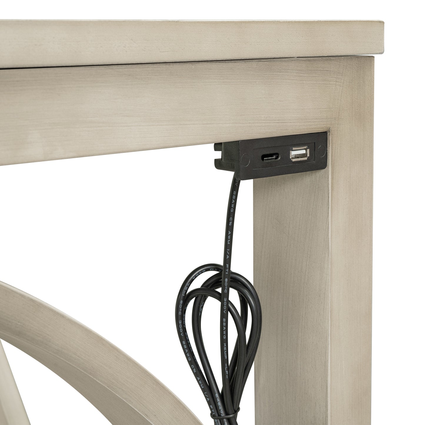 TOPMAX Farmhouse 3-Piece Counter Height Dining Table Set with USB Port and Upholstered Stools,Milky White image 10