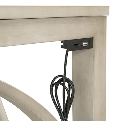 TOPMAX Farmhouse 3-Piece Counter Height Dining Table Set with USB Port and Upholstered Stools,Milky White image 10