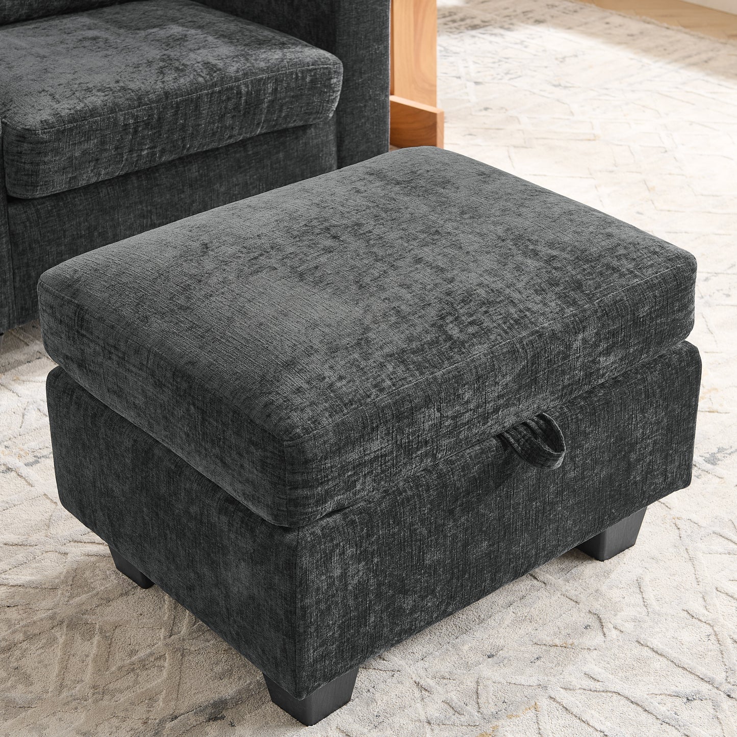 Single sofa recliner with manually adjustable backrest, USB charging port on the armrest side, phone stand included, hidden armrest storage, and a matching storage ottoman-Black image 10