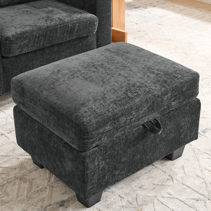 Single sofa recliner with manually adjustable backrest, USB charging port on the armrest side, phone stand included, hidden armrest storage, and a matching storage ottoman-Black image 10