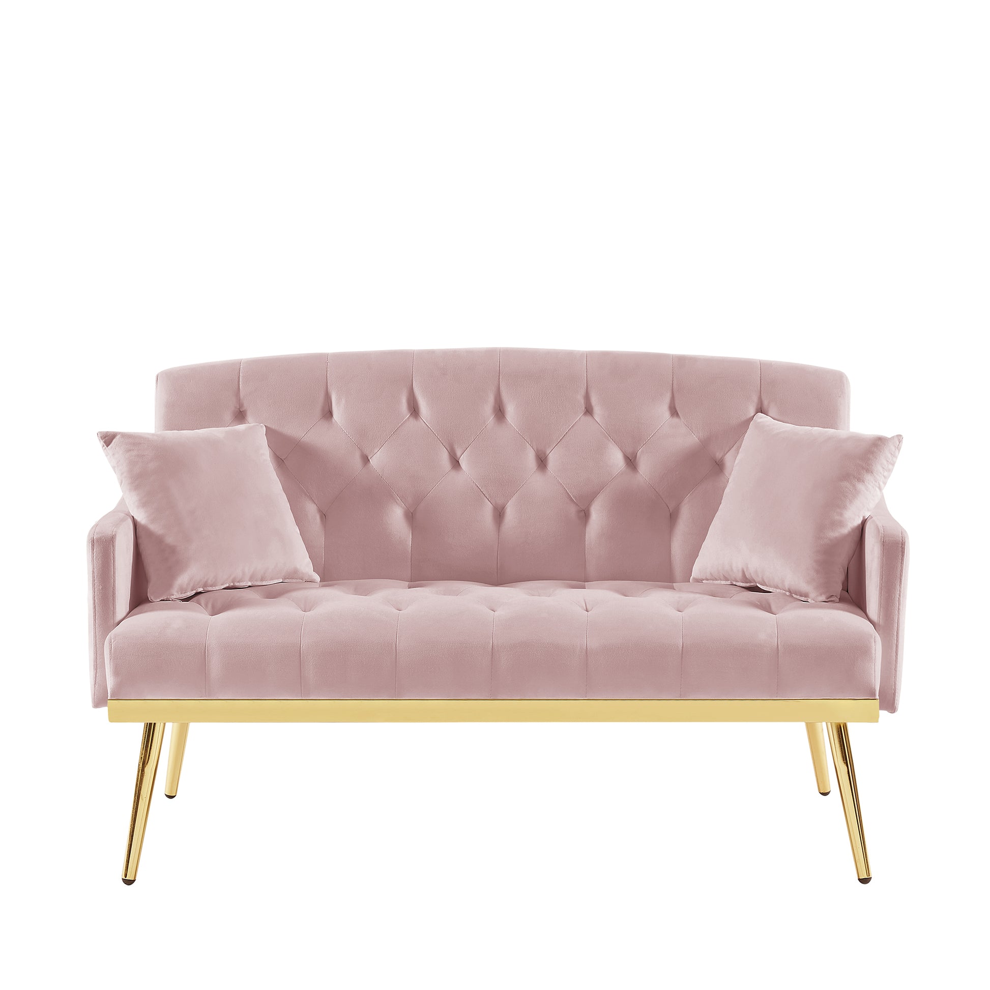 PINK Velvet Small Sofa with Gold Metal Legs image 6