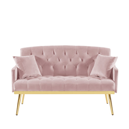 PINK Velvet Small Sofa with Gold Metal Legs image 6