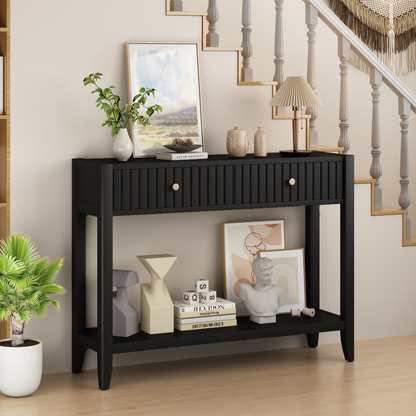 29.53" Tall Console Table with Drawers, Narrow Wood Accent Sofa Table Entryway Table with Storage Shelf for Entryway, Front Hall, Hallway, Living Room, Black image 11