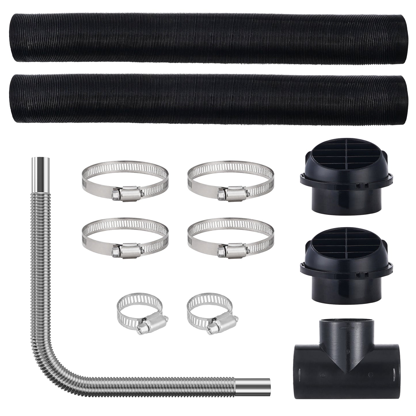 Diesel Heater Pipe Ducting Set, 3" Extendable Air Duct Hose, 1" Stainless Steel Exhaust Pipe, 2 Air Vents, Tee Air Outlet Connector and Hose Clamps, for 5KW/8KW Diesel Parking Heaters image 1
