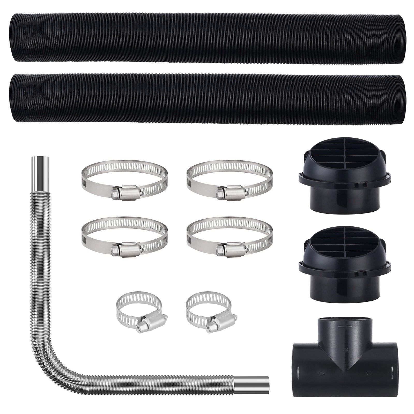 Diesel Heater Pipe Ducting Set, 3" Extendable Air Duct Hose, 1" Stainless Steel Exhaust Pipe, 2 Air Vents, Tee Air Outlet Connector and Hose Clamps, for 5KW/8KW Diesel Parking Heaters image 1
