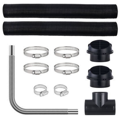 Diesel Heater Pipe Ducting Set, 3" Extendable Air Duct Hose, 1" Stainless Steel Exhaust Pipe, 2 Air Vents, Tee Air Outlet Connector and Hose Clamps, for 5KW/8KW Diesel Parking Heaters image 1