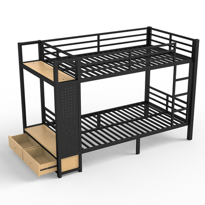 Twin XL over Twin XL size Metal Bunk Bed for Teens with Storage Shelves,Drawers and Pegboard,Black image 8