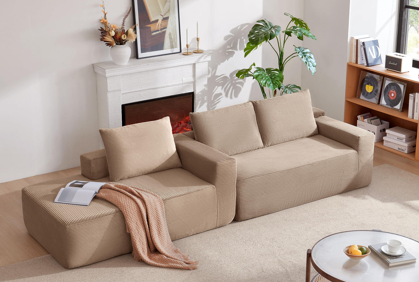 96.9"Cloud Sectional Couch with L-Shape Chaise,Modern Modular Sofa with Deep Seat,Upholstered Couches for Living Room Bedroom,No Assembly Required,(Plush Corduroy Fabric),Camel image 3