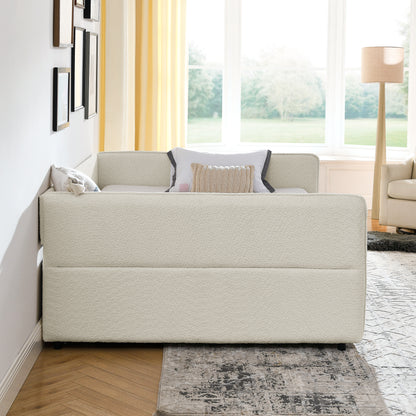 Daybed with Trundle Upholstered Tufted Sofa Bed, with Two Drawers, Queen Size, Boucle Fabric, Beige(88"x65.5"x29.5") image 7