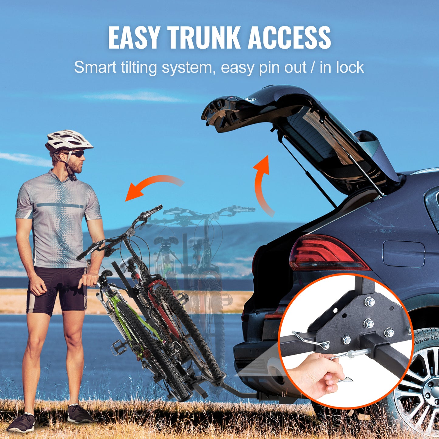 Hitch Mount Bike Rack, 2-Bike Platform Style, 80 LBS Max Capacity Bike Rack Hitch for 1.25-/2-inch Receiver, Titling and Folding Bike Carrier with Tires up to 2.4" Wide, for Car, SUV, Truck, RV image 7