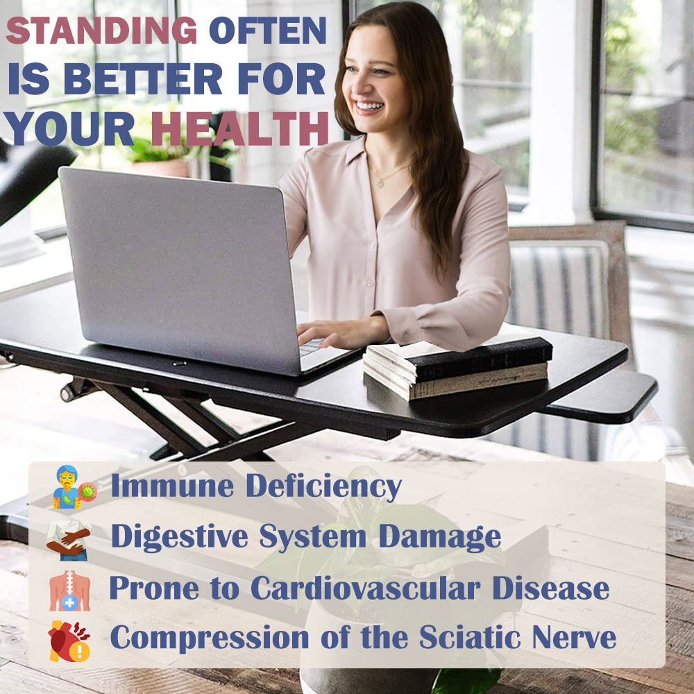 32 Inch Desk Converter, Height Adjustable Sit to Stand Riser, Dual Monitor and Laptop Workstation with Wide Keyboard Tray (BLACK) image 5