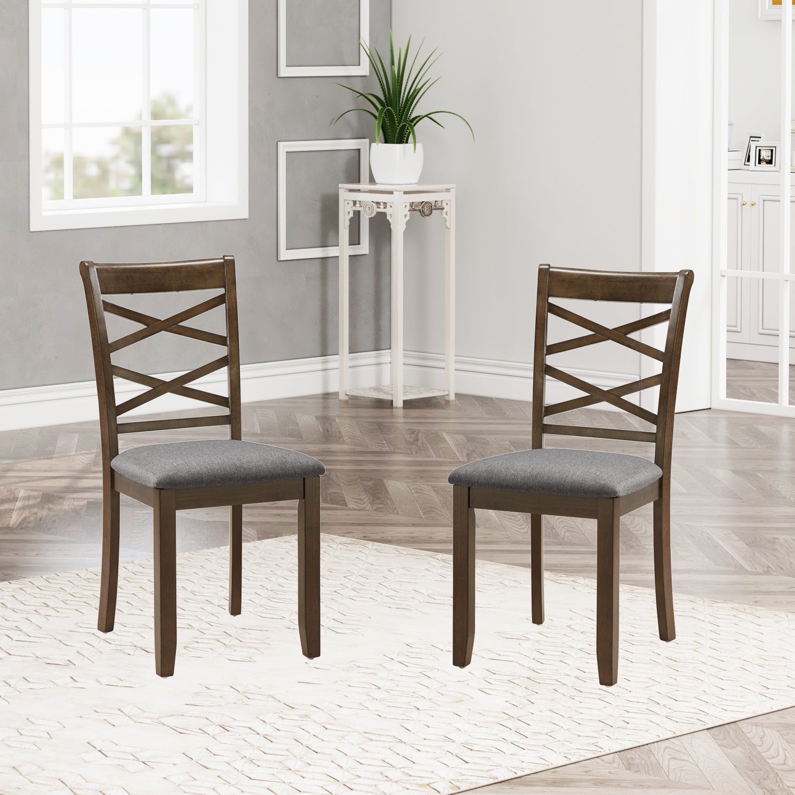 Dining Chairs Only, Wooden Dining Chairs Set of 4, Kitchen Chair with Padded Seat, Upholstered Side Chair for Dining Room, Living Room, Walnut image 3