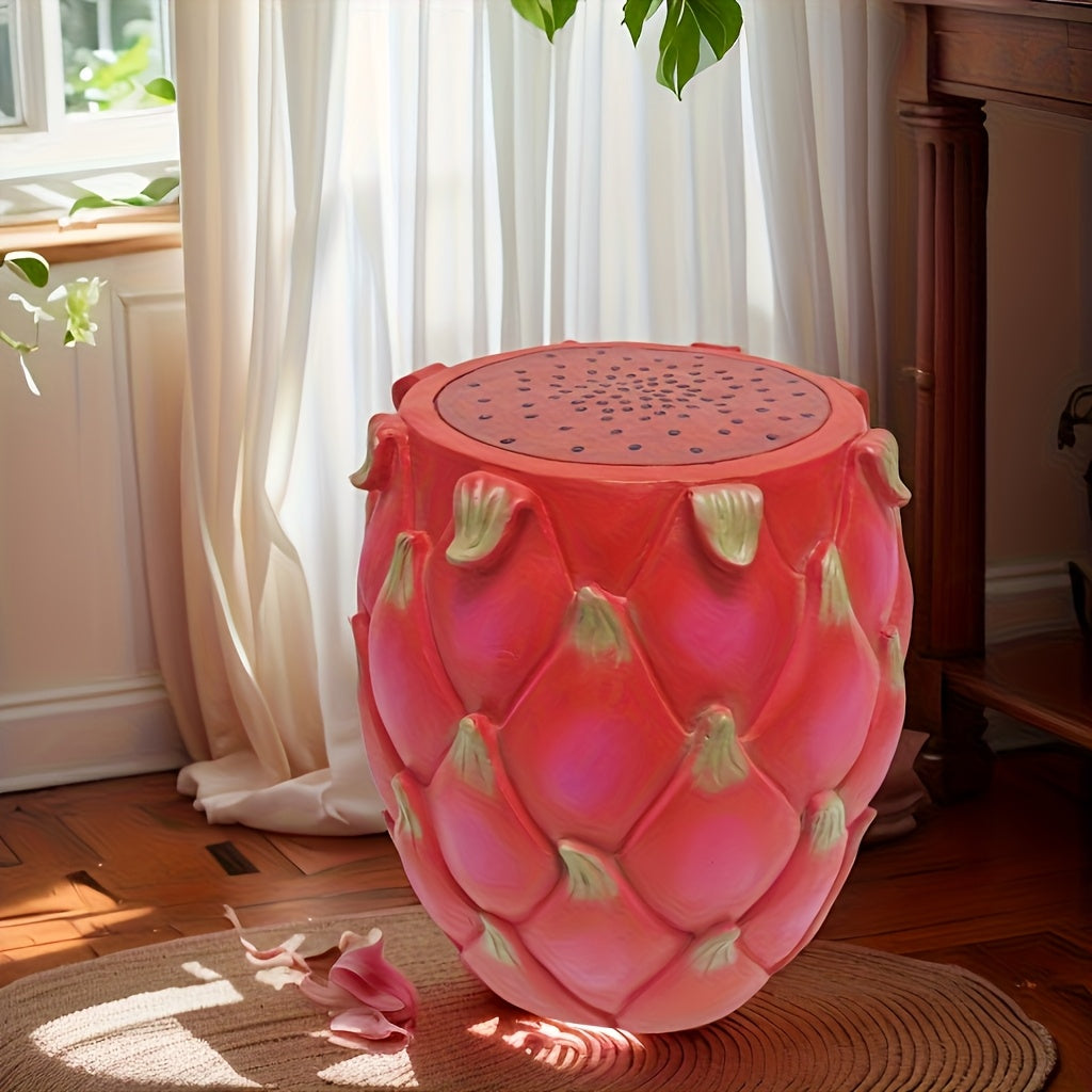 13.4" Oversized Resin Dragon Fruit Stool, Multi-Purpose Side Table & Plant Stand, Decorative Furniture for Home, Garden, Patio, Indoor & Outdoor Use image 4