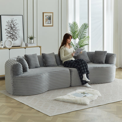Curved Sectional Sofa, 111.5-inch Oversized Modern Bone-Free Cloud Sofa with 6 Pillows Luxury Corduroy Four-Seater Memory Foam Sofa with Deep Seat Design,grey W3505P355587 image 7