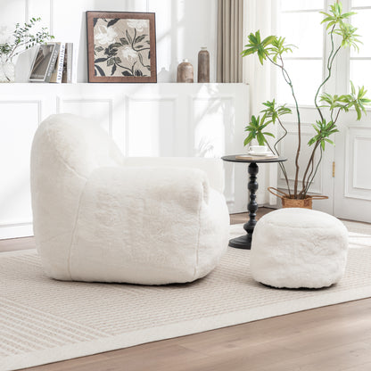 Bean Bag Chair, Comfy Bean Bag Sofa with Back Support, With Footstool,Faux Fur Bean Bag Chair for Adults and Kids, Stuffed Floor Sofa for Living Room, Bedroom, Apartment, White image 2