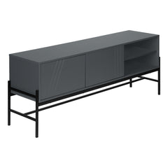 Tv Stand, 60 Inch, Console, Media Entertainment Center, Storage Cabinet, Living Room, Bedroom, Grey Laminate, Black Metal, Contemporary, Modern