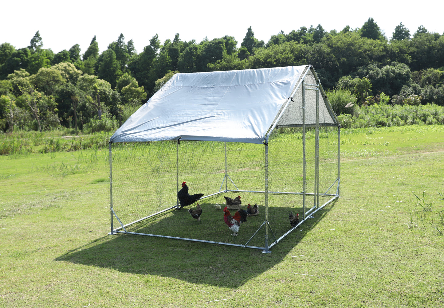 One rooms big size metal chicken coop upgrade three support steel wire impregnated plastic net cage, Oxford cloth silver plated waterproof UV protection, duck chicken rabbit image 1