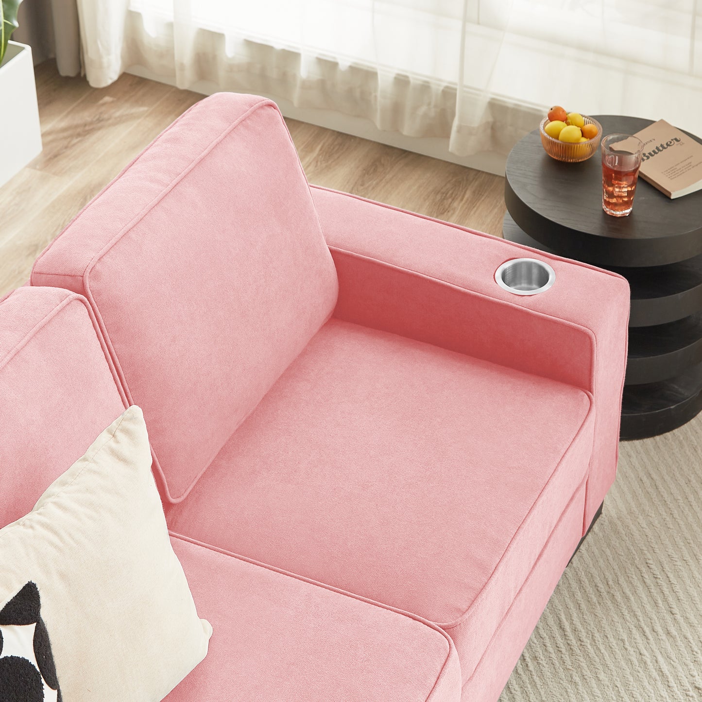 83.86"Snowfleece Fabric sofa,Modern Compressed Couch,3-Seater Sofa, Furniture for Living Room,Bedroom,office,Pink image 5