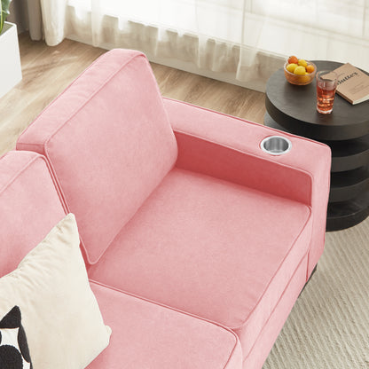 83.86"Snowfleece Fabric sofa,Modern Compressed Couch,3-Seater Sofa, Furniture for Living Room,Bedroom,office,Pink image 5