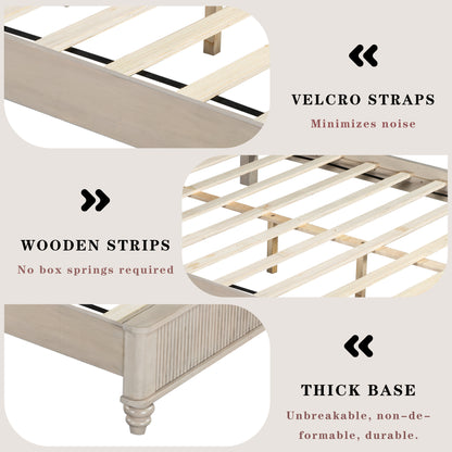 Solid Wood Bed Frame,King Platform Bed Frame with Headboard,Tall Headboard Natural Wood Bed,No Box Spring Needed,Beige image 11