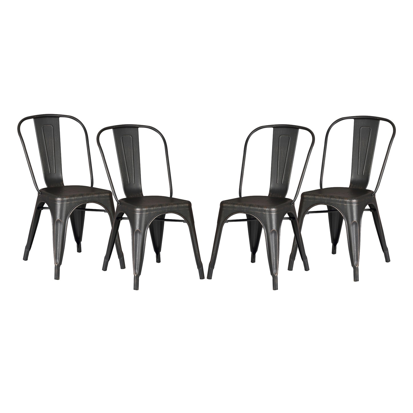 Set of 4 Stackable Metal Dining Chairs, Modern Industrial Slat Back Dining Chairs, Sturdy Cross Brace Support, Lightweight Portable Armless Chair for Kitchen, Dining Room, Bar, Distressed Black image 1