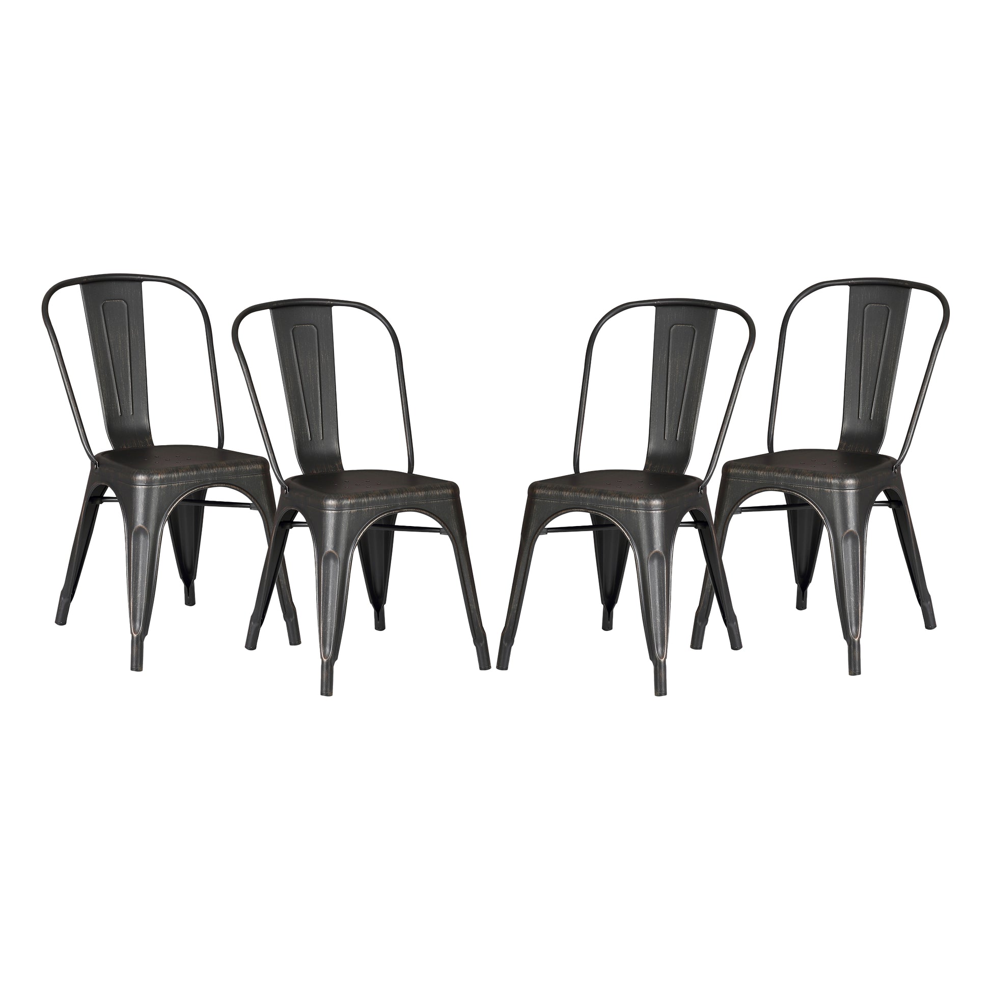 Set of 4 Stackable Metal Dining Chairs, Modern Industrial Slat Back Dining Chairs, Sturdy Cross Brace Support, Lightweight Portable Armless Chair for Kitchen, Dining Room, Bar, Distressed Black image 1