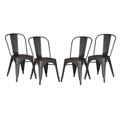 Set of 4 Stackable Metal Dining Chairs, Modern Industrial Slat Back Dining Chairs, Sturdy Cross Brace Support, Lightweight Portable Armless Chair for Kitchen, Dining Room, Bar, Distressed Black image 1