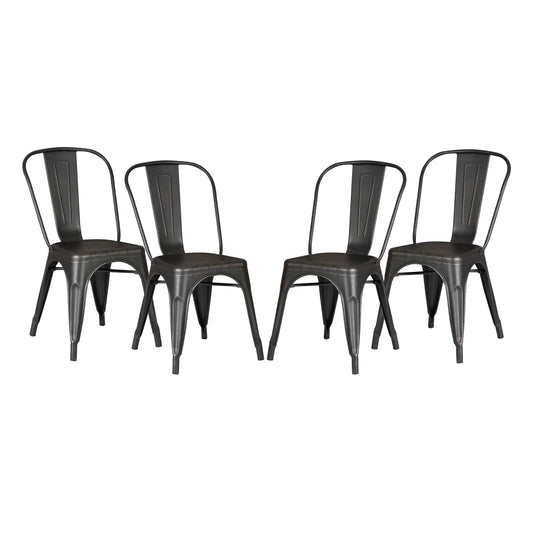 Set of 4 Stackable Metal Dining Chairs, Modern Industrial Slat Back Dining Chairs, Sturdy Cross Brace Support, Lightweight Portable Armless Chair for Kitchen, Dining Room, Bar, Distressed Black image 1